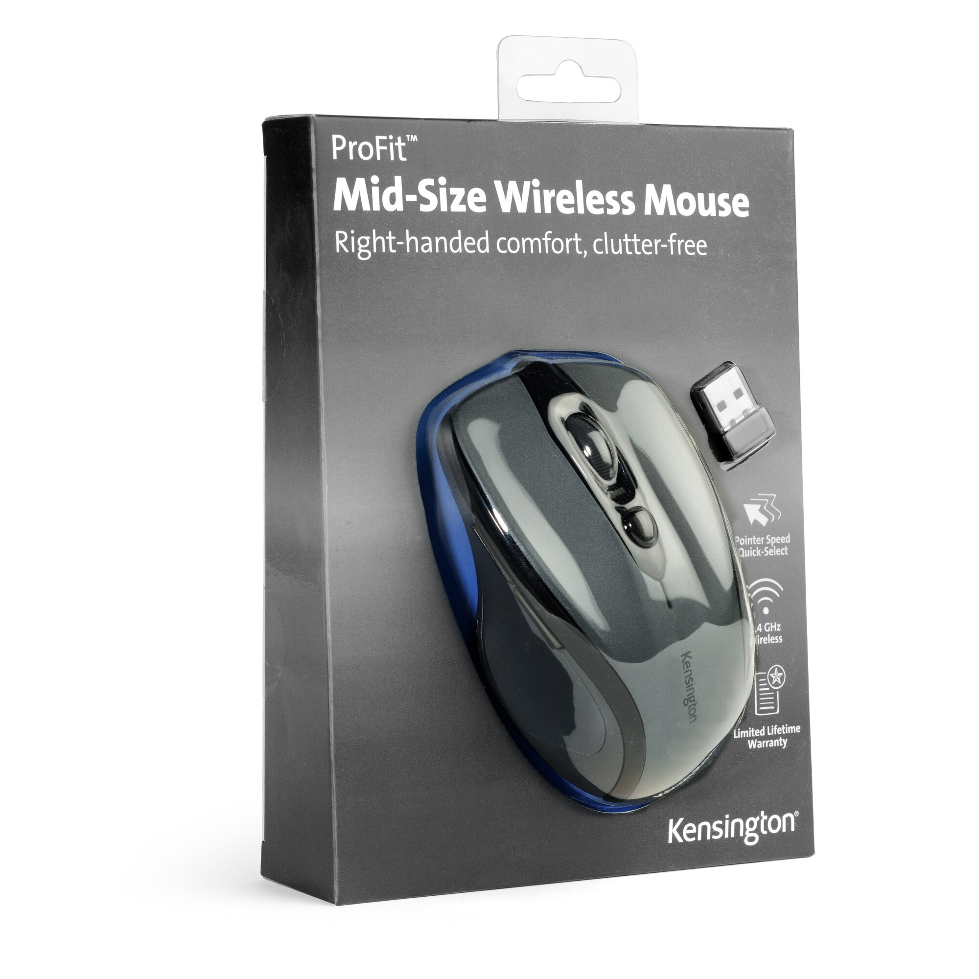 Kensington Pro Fit USB Wireless Mouse Mid-Size Grey K72423WW