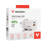 VERBATIM 2 Port 35 Watt Portable GaN charger, 1 x USB-C PD 35w, 1x USB-A QC 3.0,