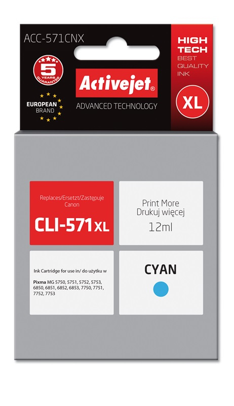 Activejet ACC-571CNX ink (replacement for Canon CLI-571C XL; Supreme; 12 ml; cyan)