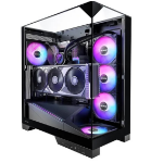 OKINOS AQ93 3-Sided Pannoramic ViewTempered Glass ,ATX USB-C, Pre-Installed 2×120mm ARGB PWM Fan, Mid Tower Case