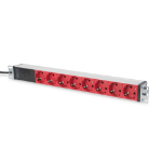 Digitus aluminum outlet strip with pre-fuse, 8 safety outlets, 2 m supply IEC C14 plug