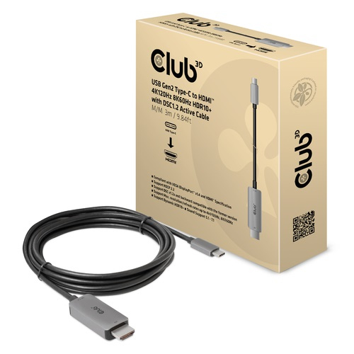 CLUB3D USB Gen2 Type-C to HDMI 4K120Hz 8K60Hz HDR10 with DSC1.2...