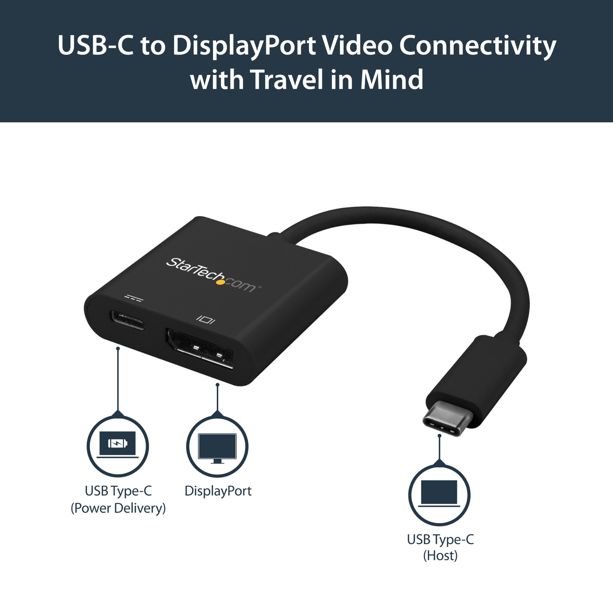StarTech.com USB C to DisplayPort Adapter with Power Delivery - 4K 60Hz HBR2 - USB Type-C to DP 1.2 Monitor Video Converter w/ Charging - 60W PD Pass-Through - Thunderbolt 3 Compatible