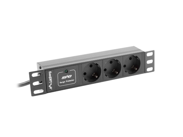 Lanberg PDU-03F-0200-BK power distribution unit (PDU) 3 AC outlet(s) 1U Black