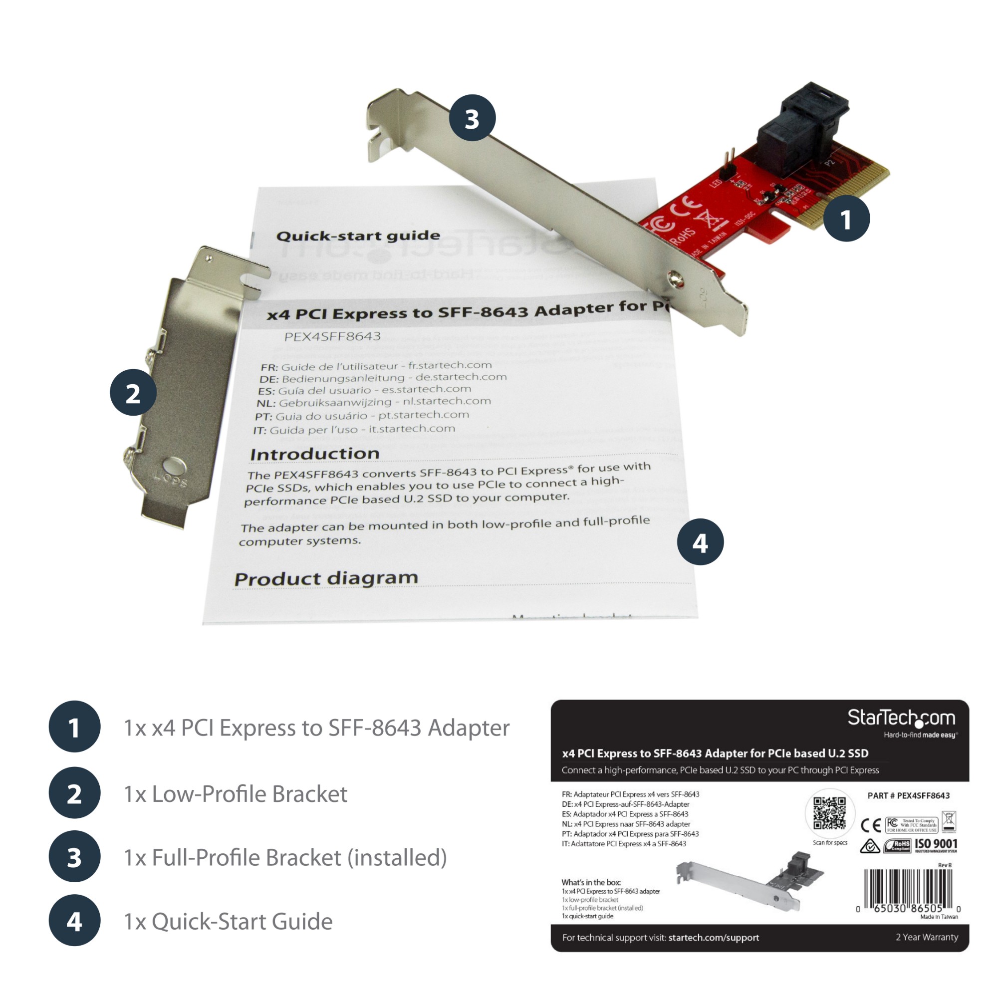 StarTech.com x4 PCI Express to SFF-8643 Adapter for PCIe NVMe U.2 SSD