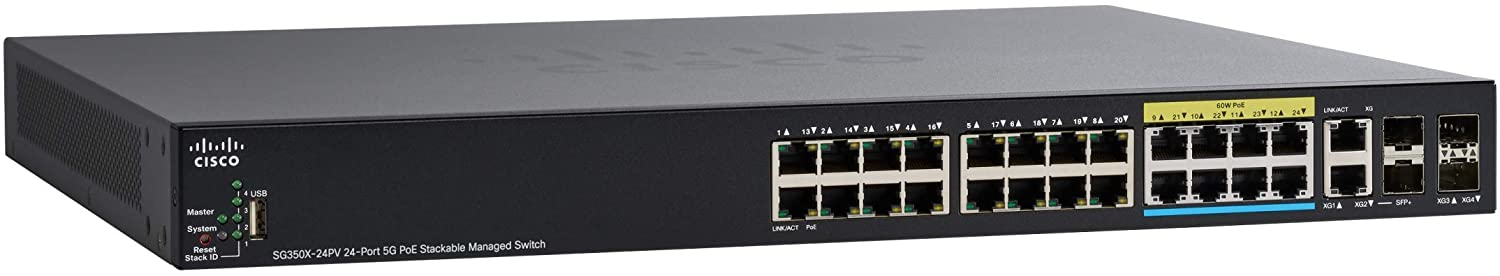 Cisco SG350X-24PV Managed L3 Gigabit Ethernet (10/100/1000) Power over Ethernet (PoE) 1U Black