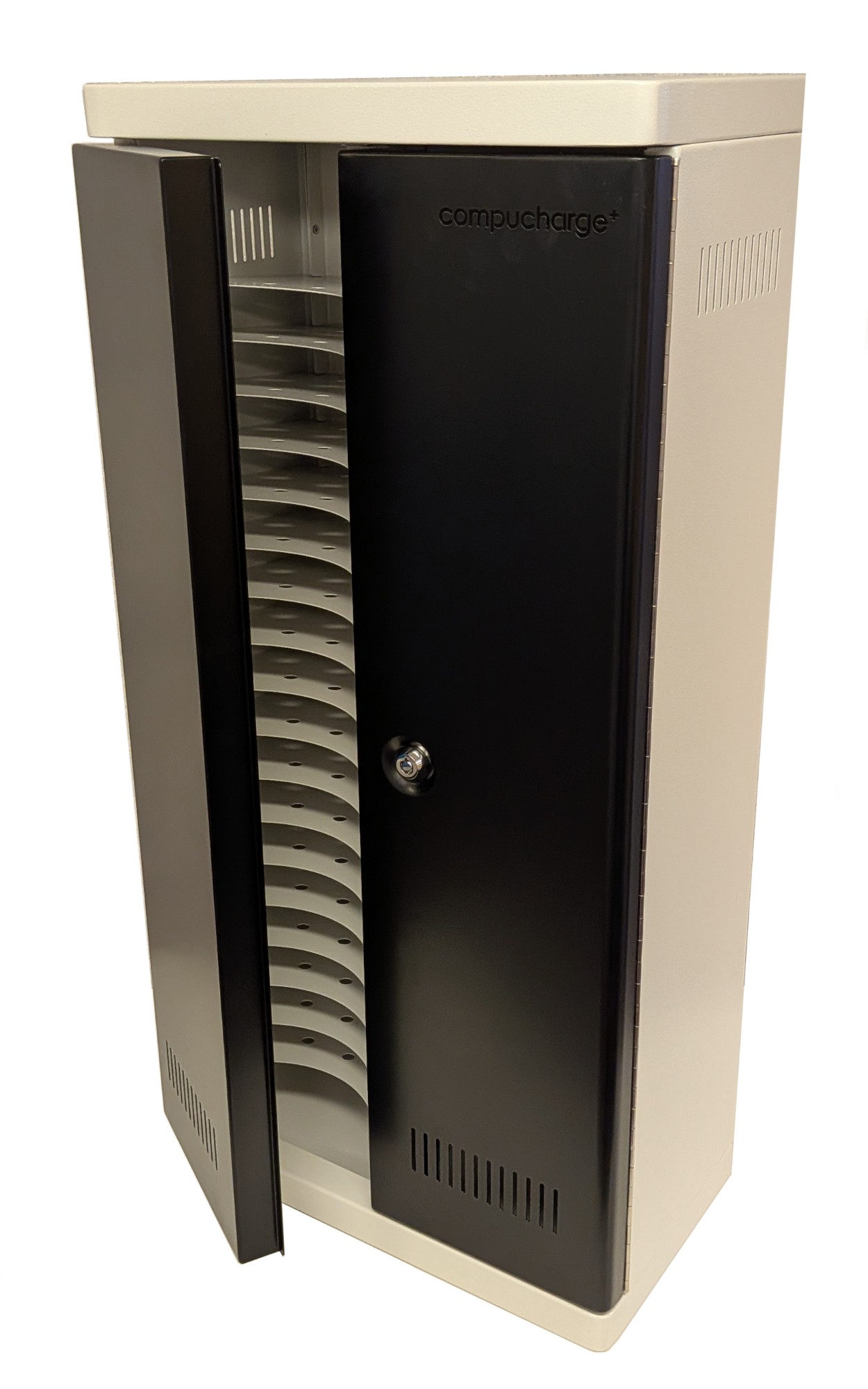 CompuCharge 36 bay phone storage locker - Dimensions: H 790mm x W 380mm x D 210mm; Bay dimensions: H 34mm x W 155mm x D 180mm. Ideal for schools looking to implement a ban on phones in the classroom; the Compucharge 36 Bay Phone Locker can be either wall