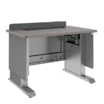 Middle Atlantic Products Forum™ Lectern, 42" Wide, Electrically Height Adjustable, Wilsonart® Asian Night, Graphite Powdercoat, Charcoal Gray Felt with Power for UK