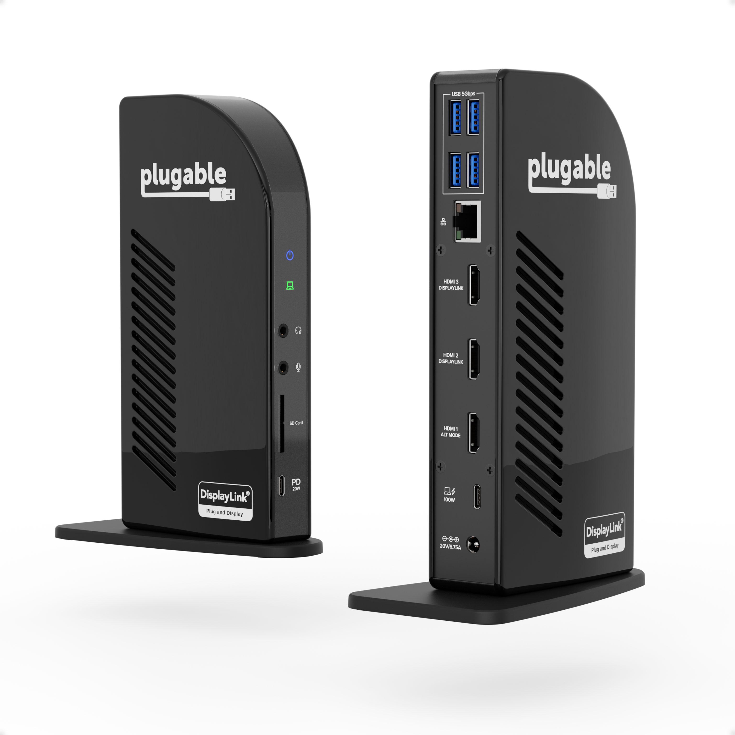 Image of Plugable Technologies USB-C Triple Monitor Docking Station, 100W,...