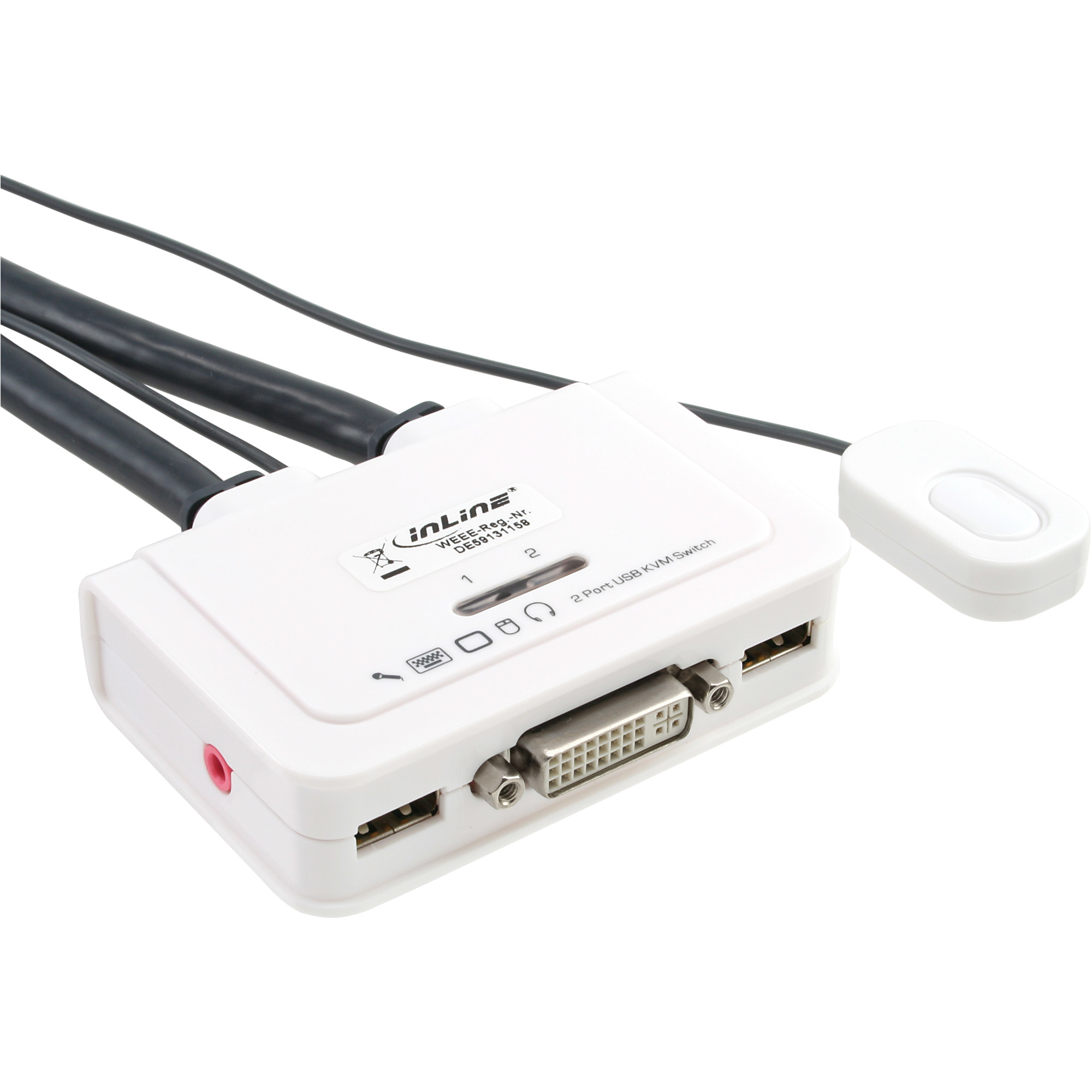 61613I INLINE INC KVM Switch - 2-fach - DVI-D - USB - mit Audio - integr. Kabel