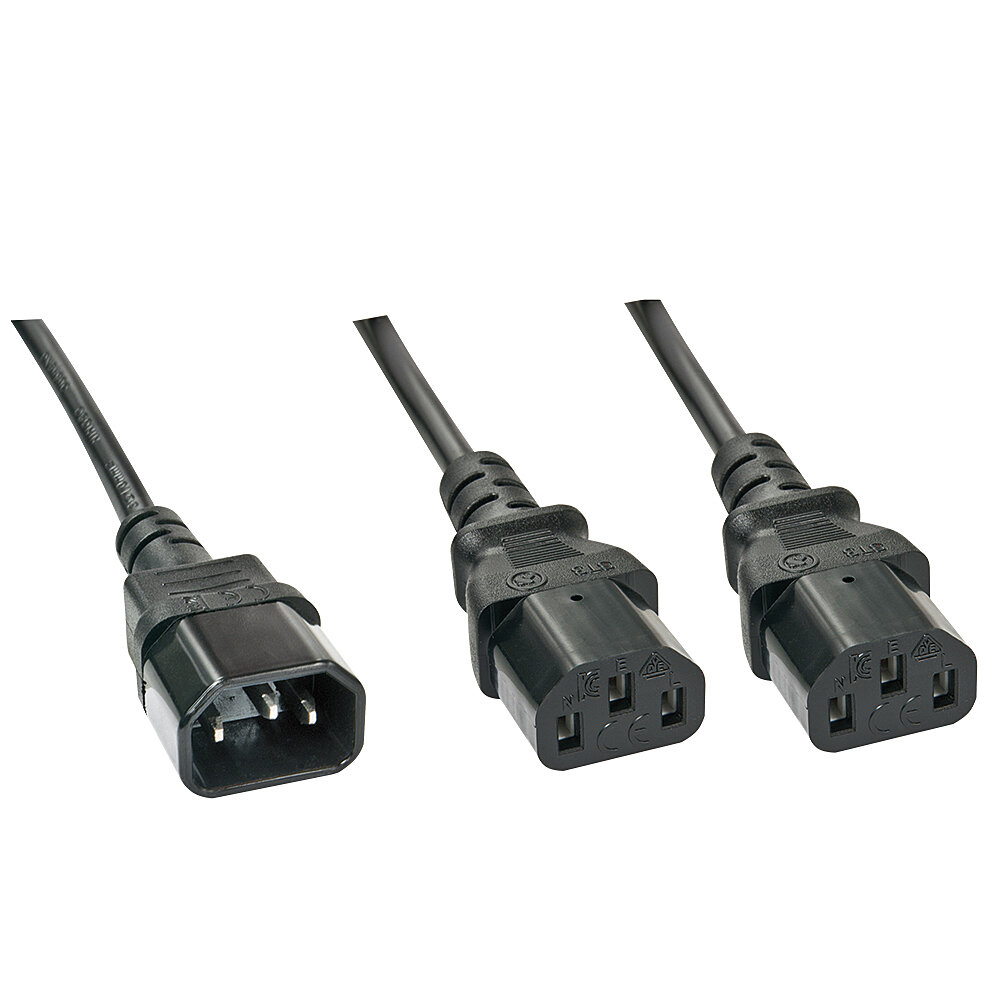Image of Lindy 1m C14 to 2 x IEC C13 Extension Cable