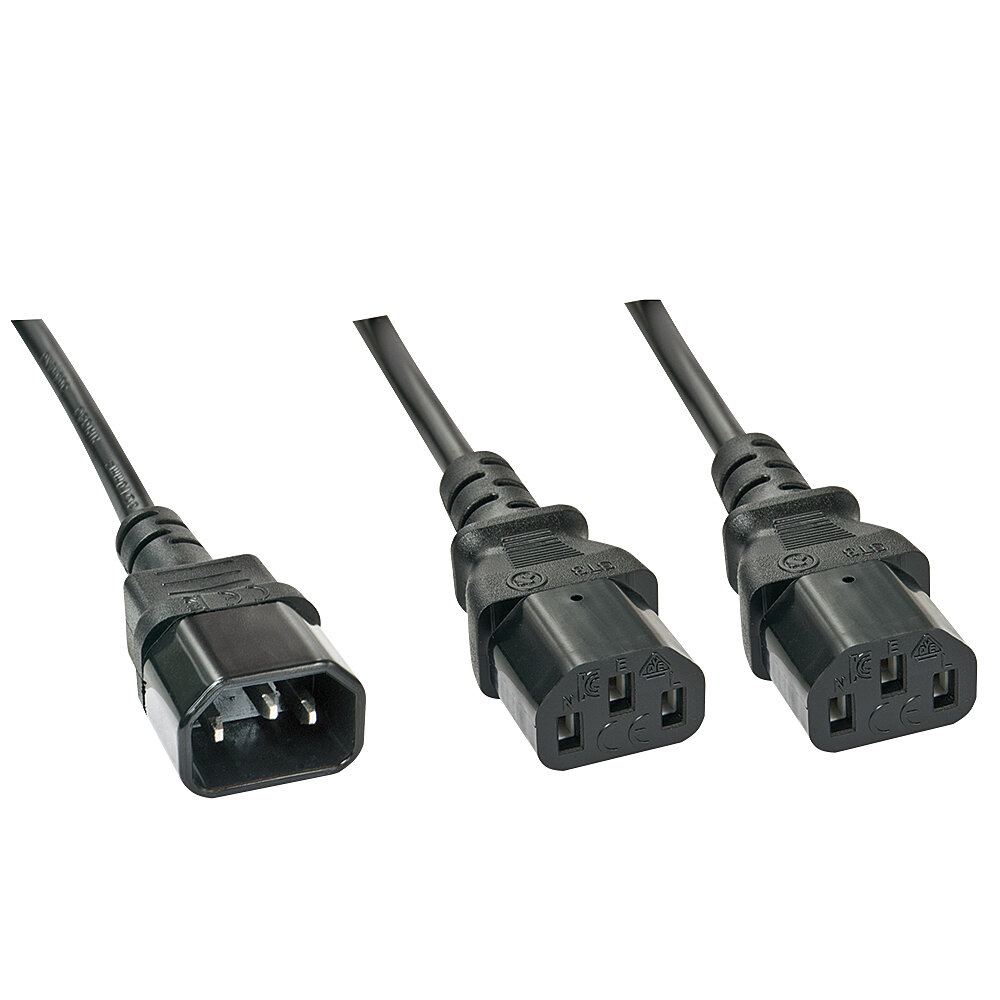 Lindy 1m C14 to 2 x IEC C13 Extension Cable