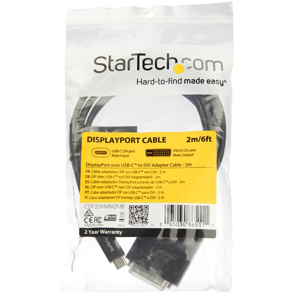 StarTech.com 6.6 ft. (2m) USB-C to DVI Cable - 1920 x 1200 - Black