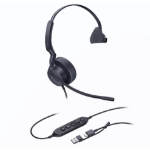 Yealink UH44 Mono Teams USB-C/A Microsoft Certified USB Wired Headset, Dual Noise-Canceling Microphones, 35mm Speaker, Busylight Leather Ear Cushions