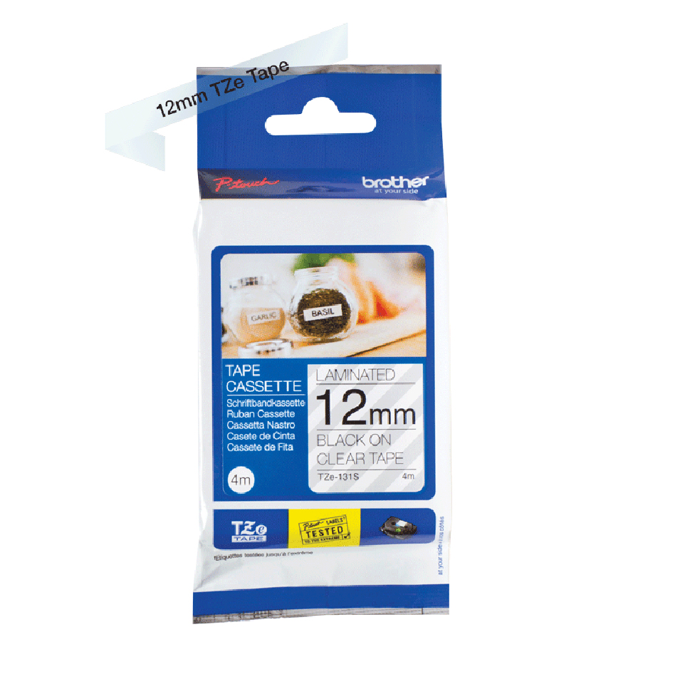 Brother TZE-131S DirectLabel black on Transparent Laminat 12mm x 4m for Brother P-Touch TZ 3.5-18mm/6-12mm/6-18mm/6-24mm/6-36mm