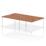 Dynamic Impulse Back-to-Back 4 Person Bench Desk W1400 x D1600 x H730mm With Cable Ports Walnut Finish White Frame - IB00158 DD