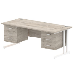 Dynamic Impulse W1800 x D800 x H730mm Straight Office Desk Cantilever Leg With 2x3 Drawer Double Fixed Pedestal Grey Oak Finish White Frame - I003524 DD