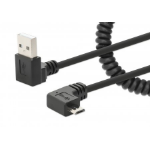 Manhattan USB-A to Micro-USB Charging Cable, 1m, Coiled Tangle-Resistant Design, Angled Connectors, Ideal for Charging Cabinets and Carts, No Data Transmission, Black, Lifetime Warranty