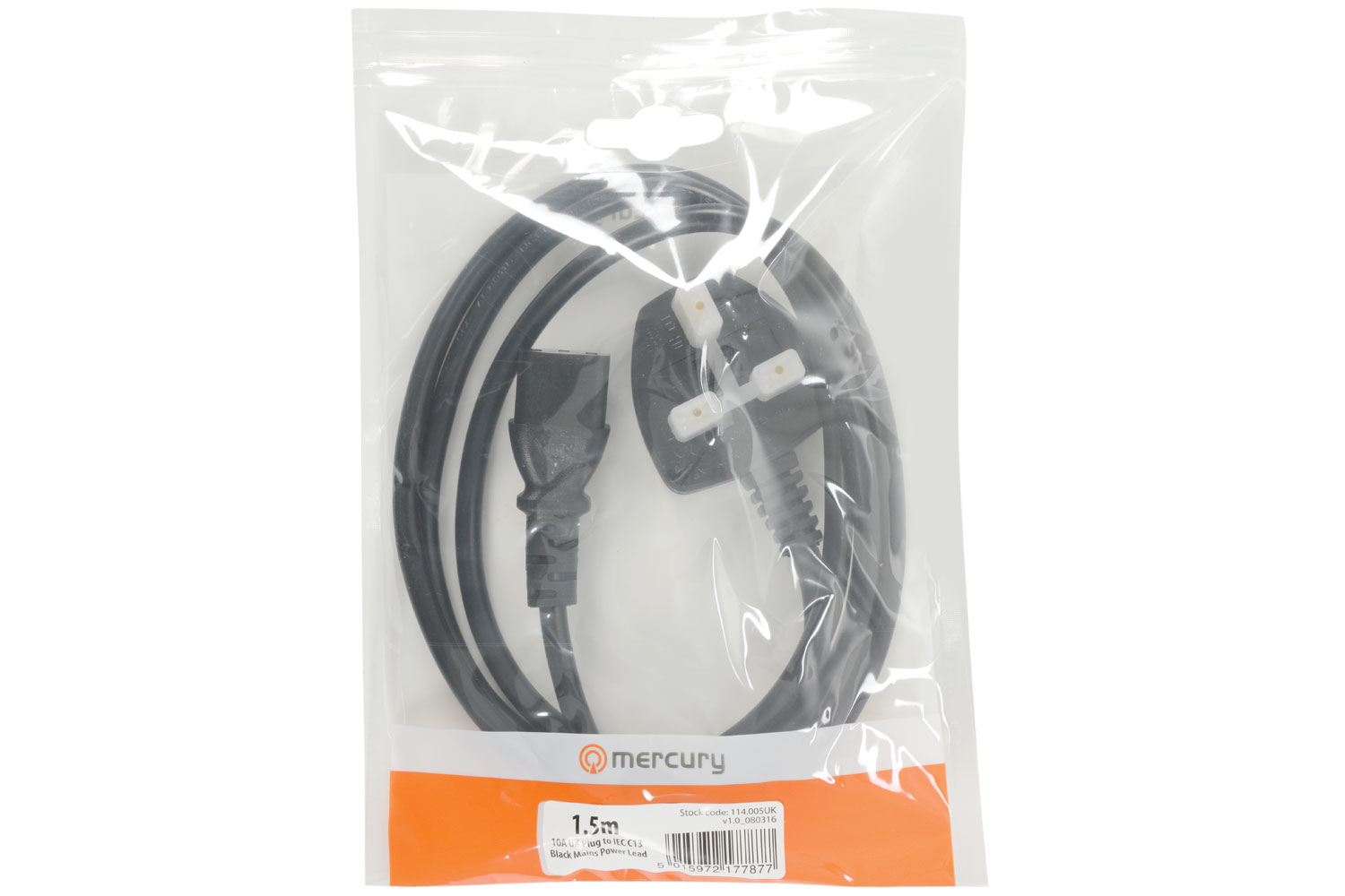 Mercury 114.005UK power cable Black 1.5 m Power plug type G IEC C13