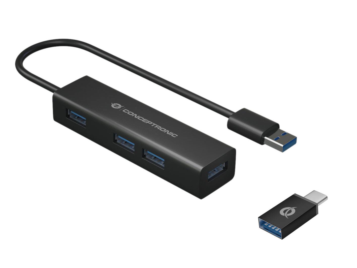 Image of Conceptronic 4-Port USB 3.0 Aluminum Hub with USB-C to USB-A Adapter