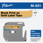 Brother M831 label-making tape Black on gold