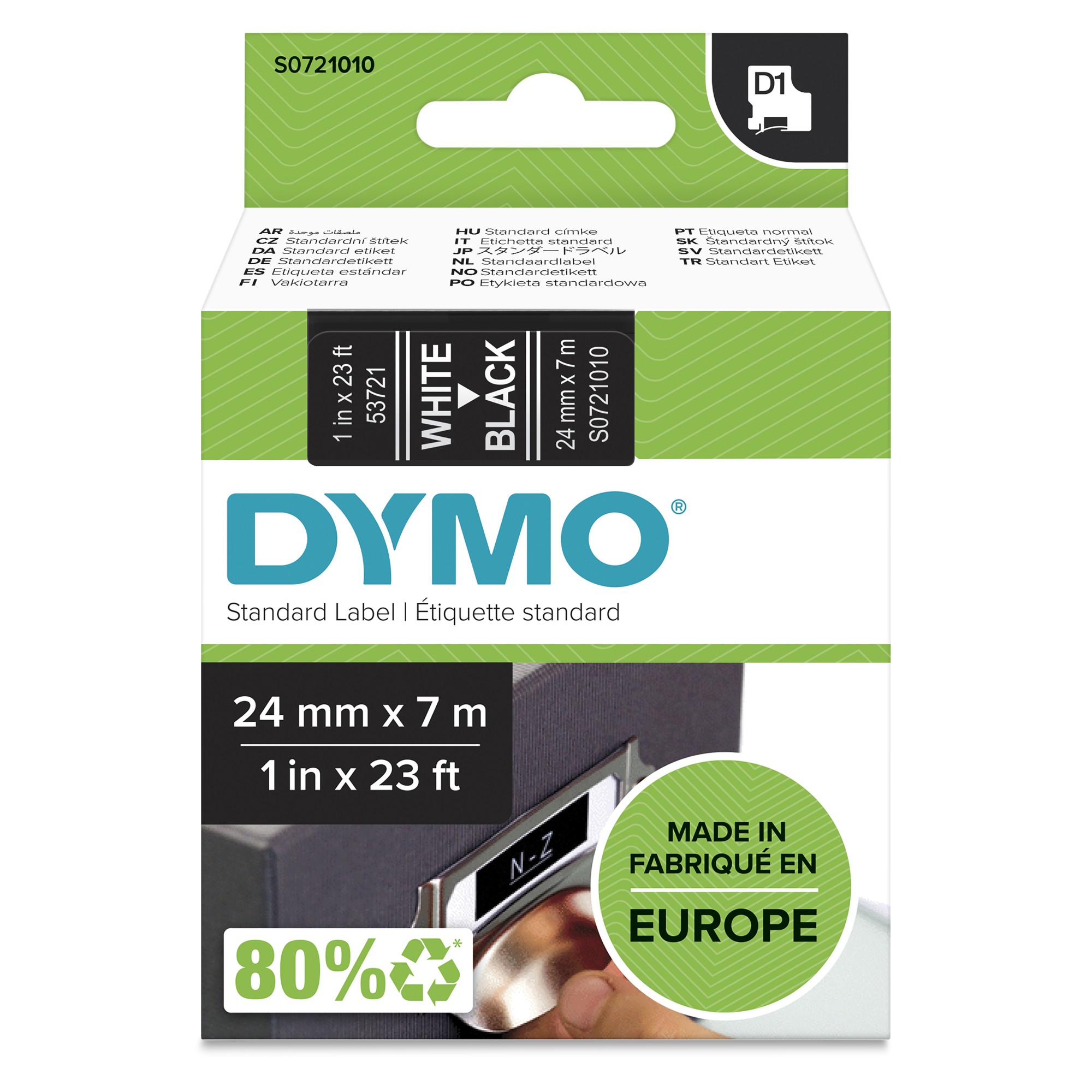 Dymo 53721/S0721010 DirectLabel-etikettes white on black 24mm x 7m for Dymo D1 6-24mm/400 Duo