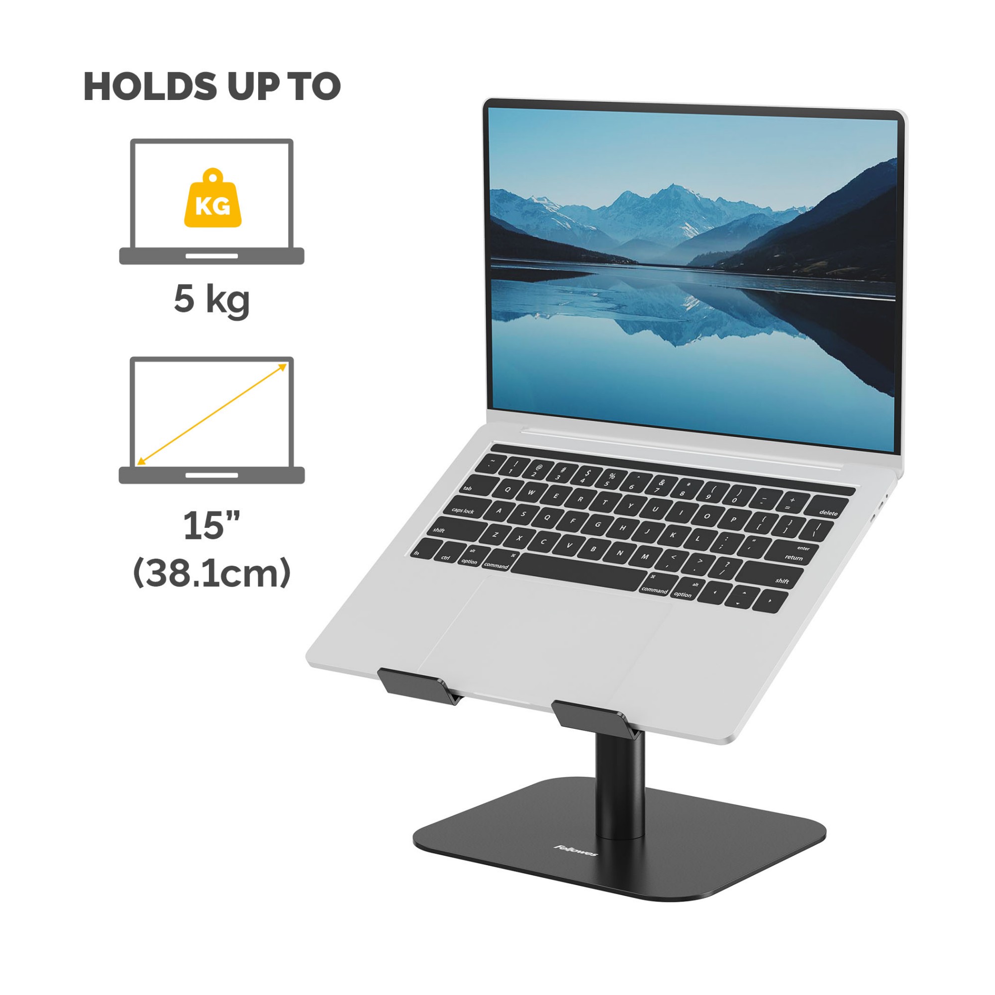 Fellowes Alumia Laptop Riser Desk Based Laptop Stand Max Size 15 inch Max Weight 5kg Black