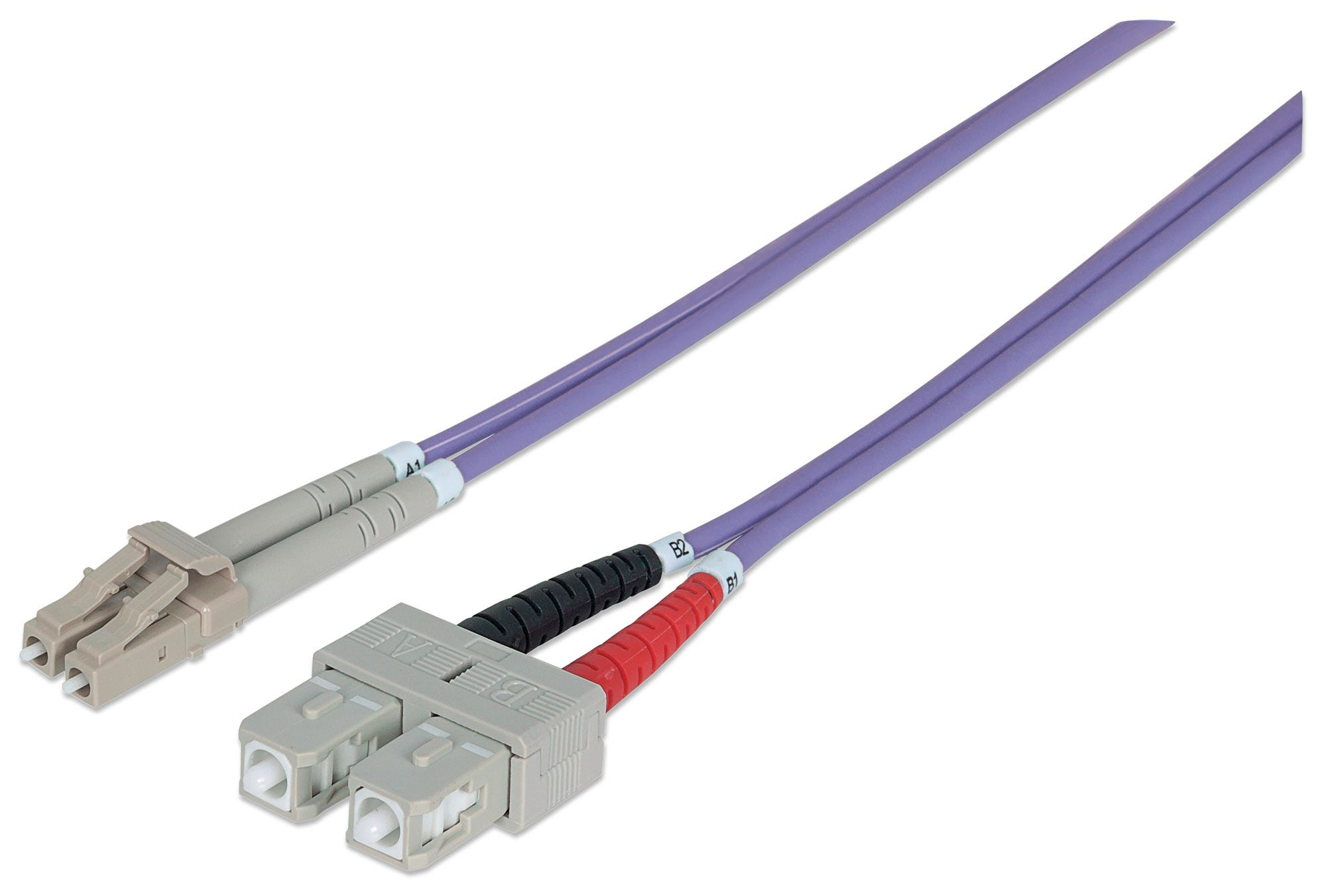 Intellinet Fiber Optic Patch Cable, OM4, LC/SC, 5m, Violet, Duplex, Multimode, 50/125 µm, LSZH, Fibre, Lifetime Warranty, Polybag