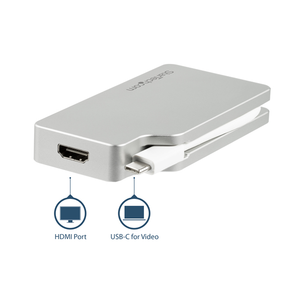 StarTech.com USB C Multiport Video Adapter with HDMI, VGA, Mini DisplayPort or DVI - USB Type C Monitor Adapter to HDMI 1.4 or mDP 1.2 (4K) - VGA or DVI (1080p) - Silver Aluminum