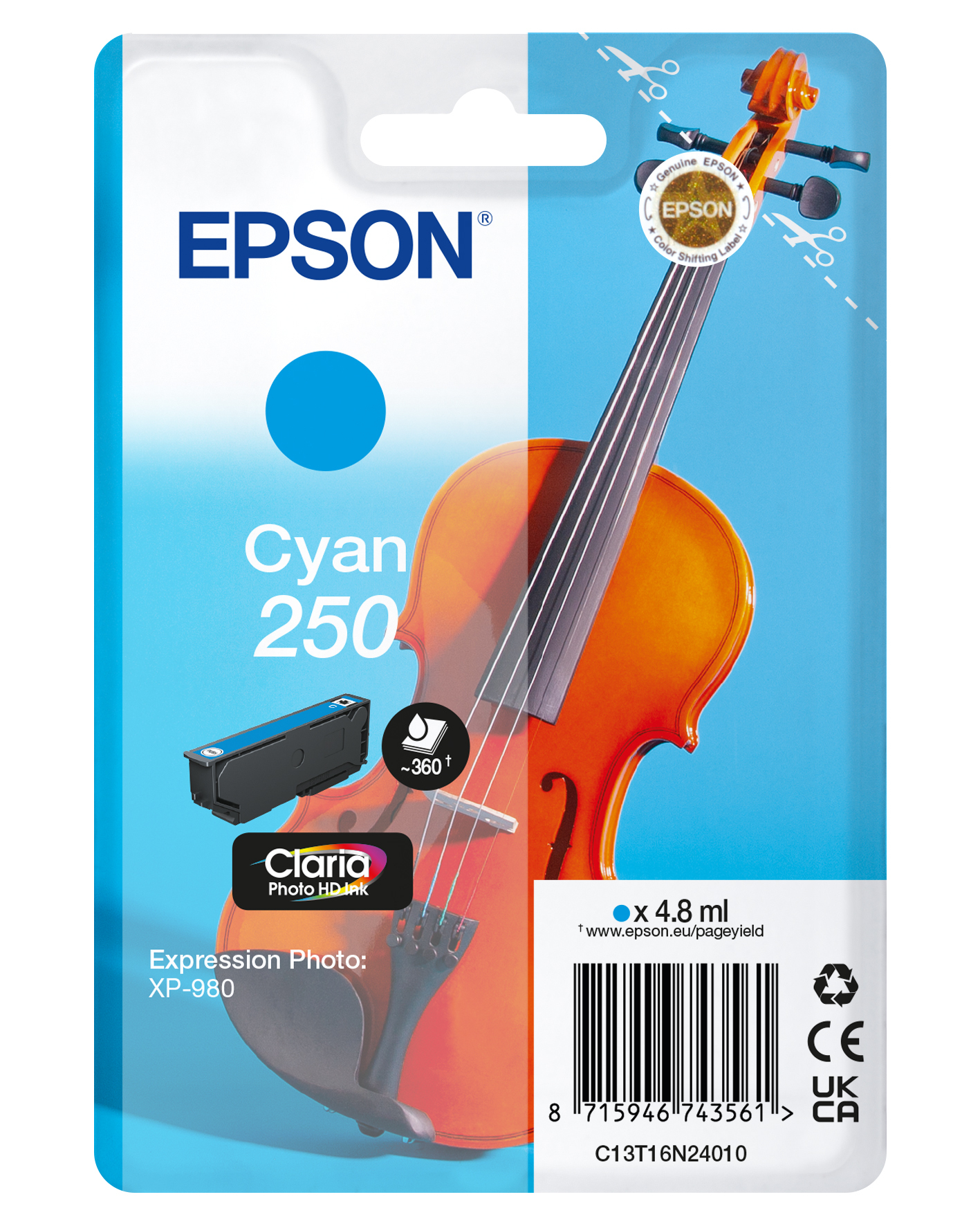 Image of Epson C13T16N24010/250 Ink cartridge cyan. 360 pages 4.8ml for Epson E