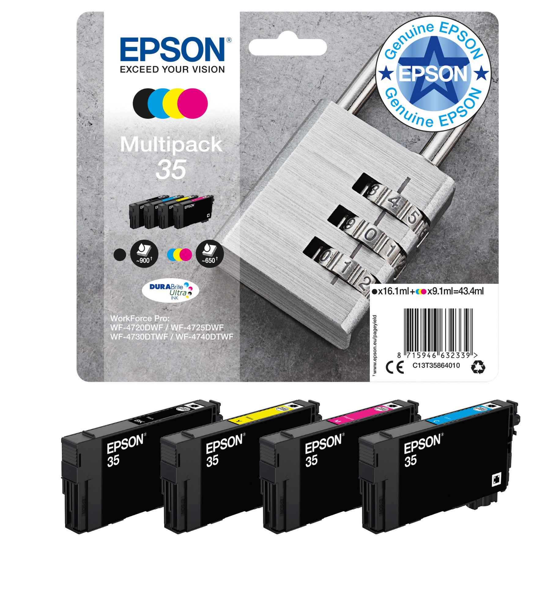 Epson C13T35864020/35 Ink cartridge multi pack Bk.C.M.Y Blister Acusti