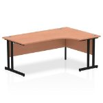 Dynamic Impulse W1800 x D800/1200 x H730mm Right Hand Crescent Desk With Cable Management Ports Cantilever Leg Beech Finish Black Frame - MI003219 DD