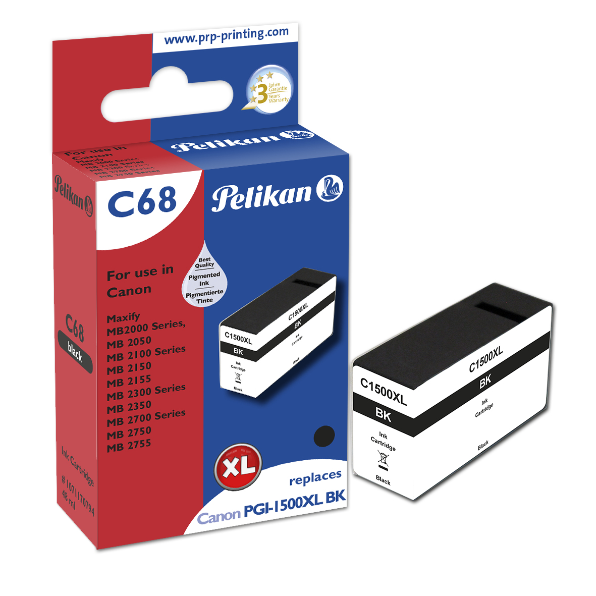 Image of Pelikan 319573/C68 Ink cartridge black, 1.6K pages 48ml (replaces...