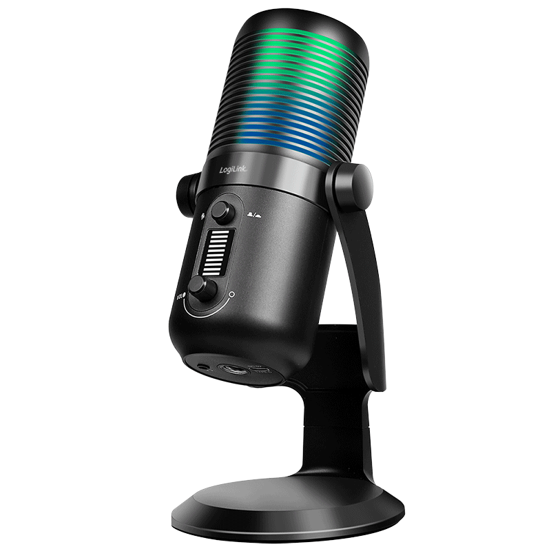 LogiLink Microphone, USB, Condenser microphone, RGB light, dual pattern, 192kHz, black