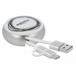 DeLOCK USB 2.0 2 in 1 Retractable Cable Type-A to Micro-B and USB-C™ white / silver