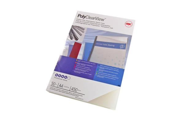Image of GBC PolyClearView Binding Covers 200mic A4 Frosted Clear (100)