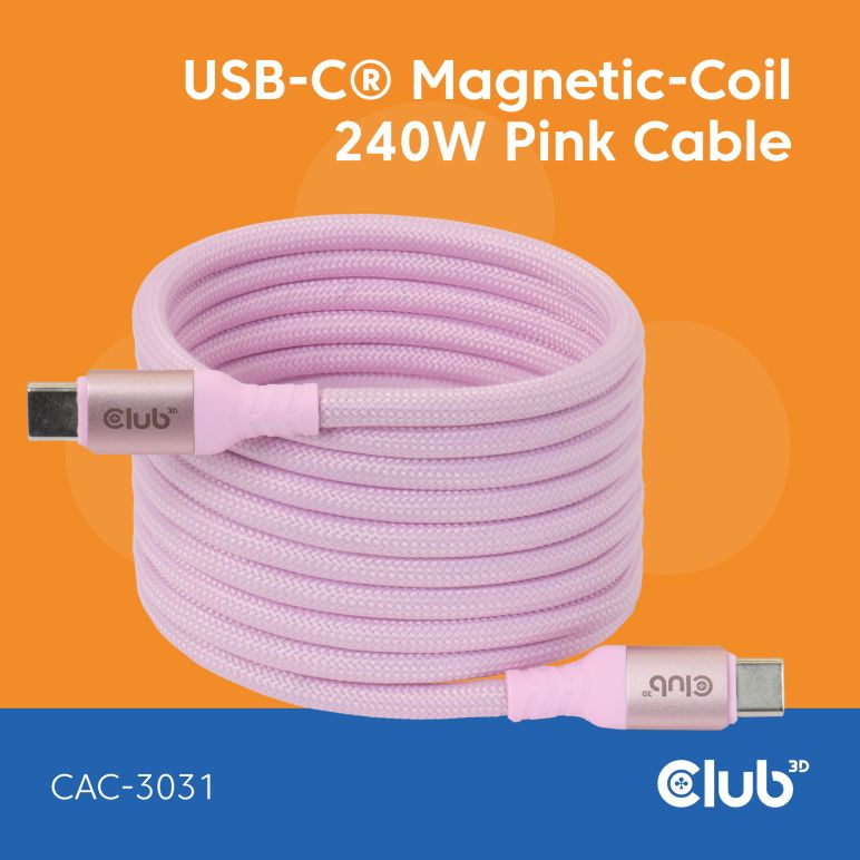 CLUB3D USB-CÂ® Magnetic-Coil 240W Pink Cable
