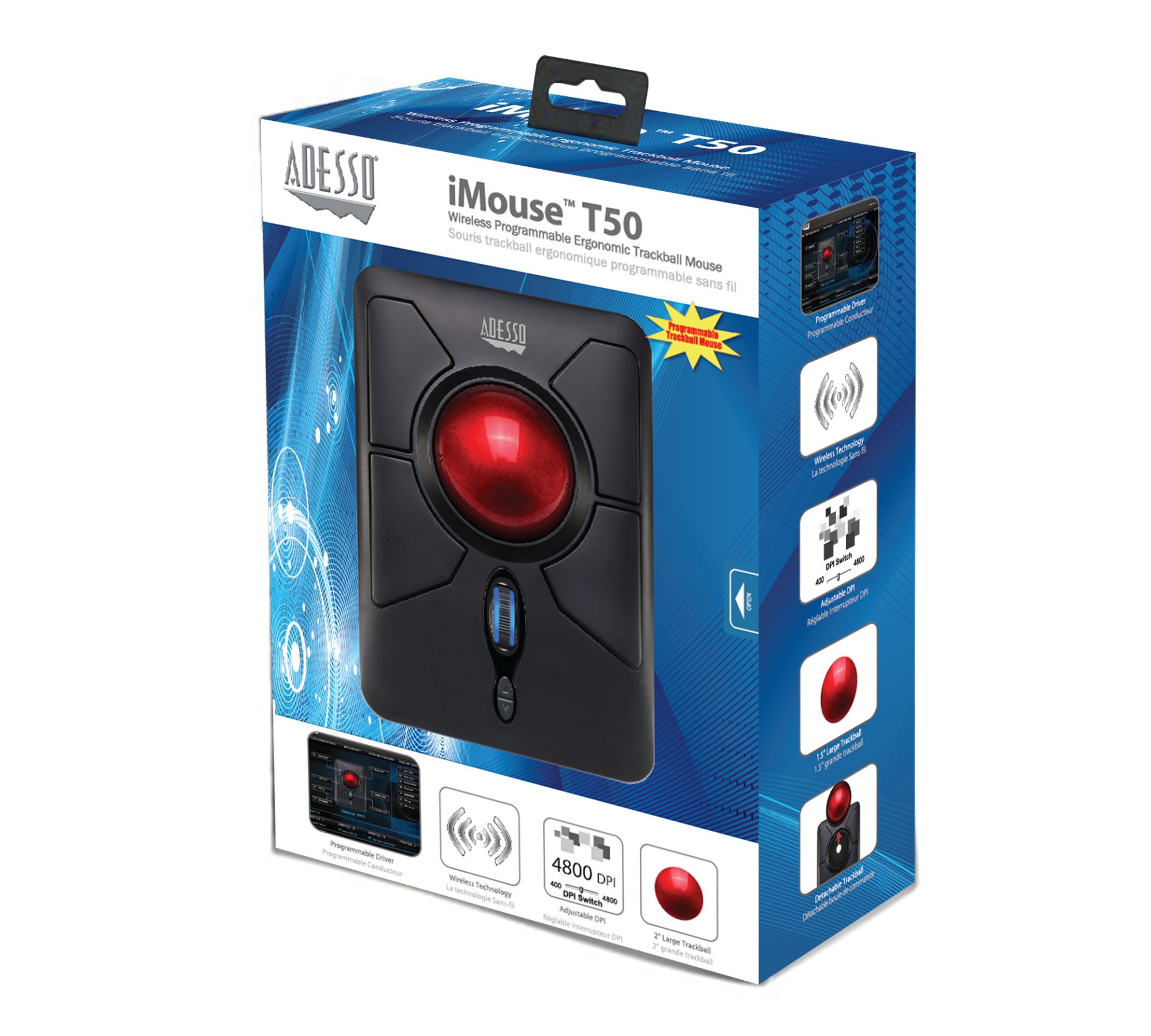 Adesso iMouse T50 - Wireless Programmable Ergonomic Trackball Mouse