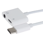 Nikkai USB-C to 3.5mm Headphone Jack / USB-C PD Charging Port Adapter - White, 10cm