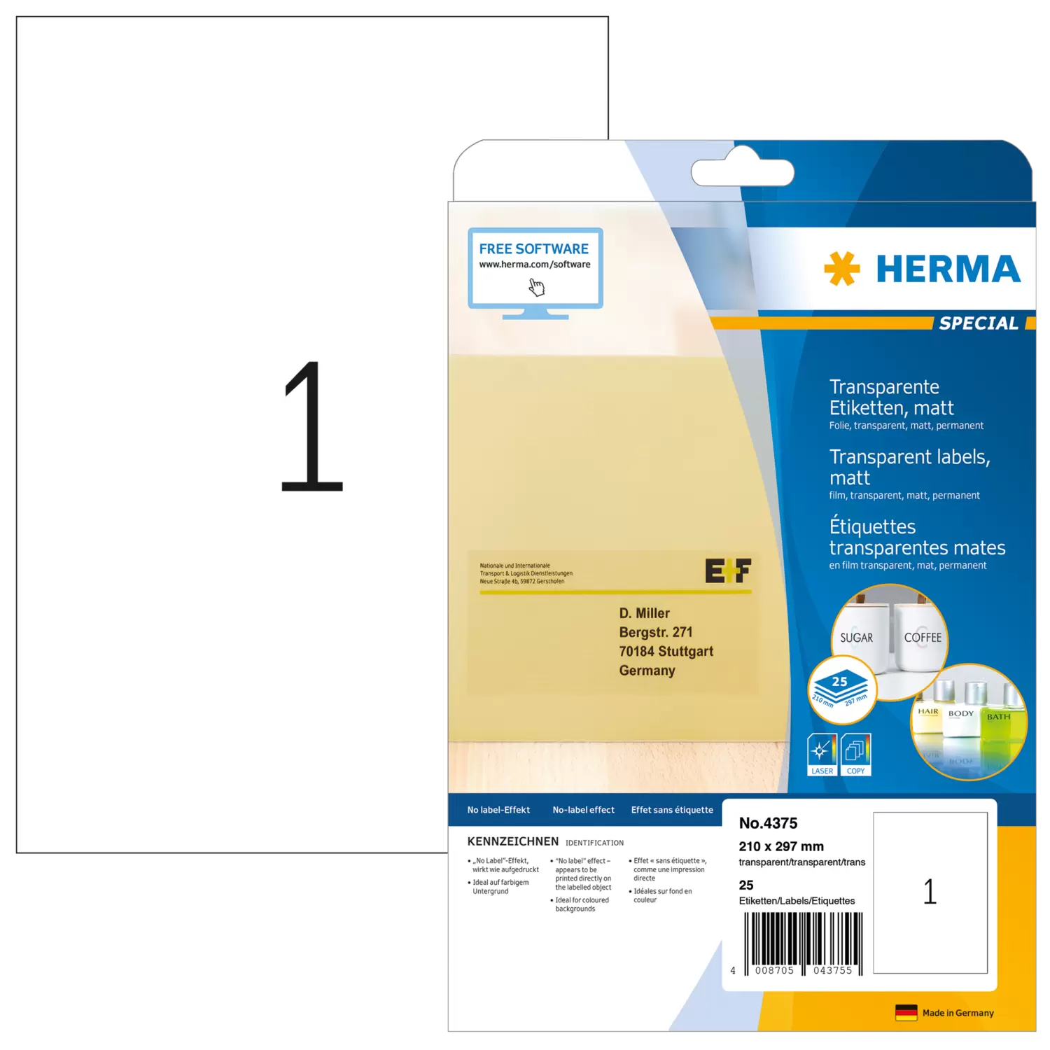 Image of HERMA Labels transparent matt A4 210x297 mm film 25 pcs.