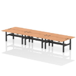 Dynamic Air Back-to-Back W1800 x D800mm Height Adjustable Sit Stand 6 Person Bench Desk With Cable Ports Oak Finish Black Frame - HA02790 DD