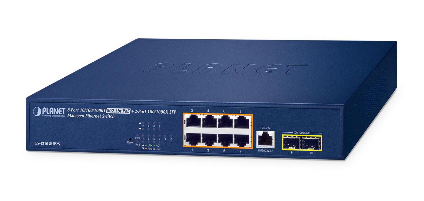 PLANET IPv6/IPv4. 8-Port Managed L2/L4 Gigabit Ethernet (10/100/1000)