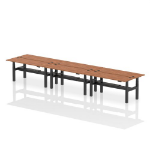 Dynamic Air Back-to-Back W1800 x D600mm Height Adjustable Sit Stand 6 Person Bench Desk With Cable Ports Walnut Finish Black Frame - HA02598 DD