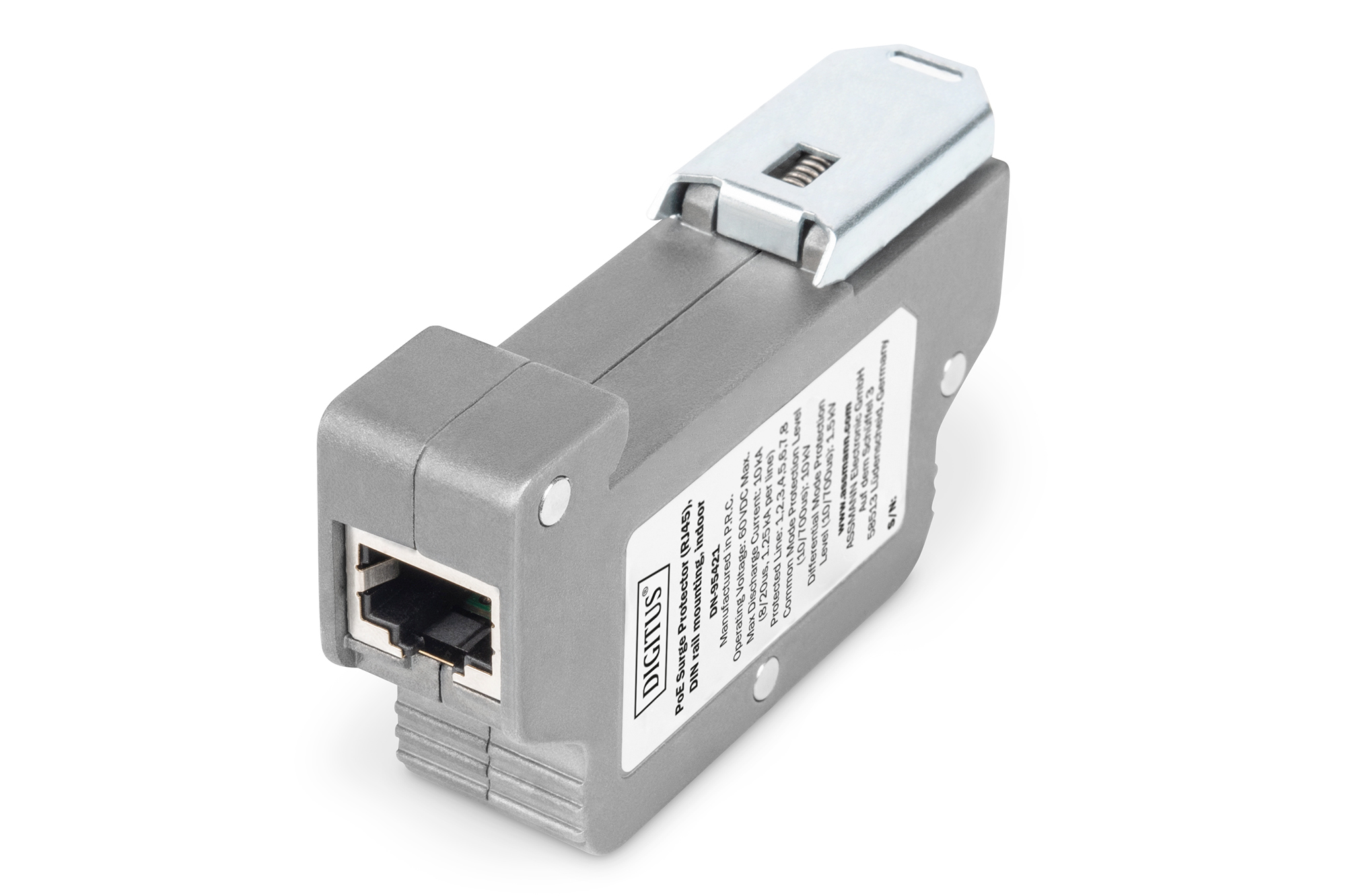 Image of Digitus PoE surge protector (RJ45), DIN rail installation, indoor