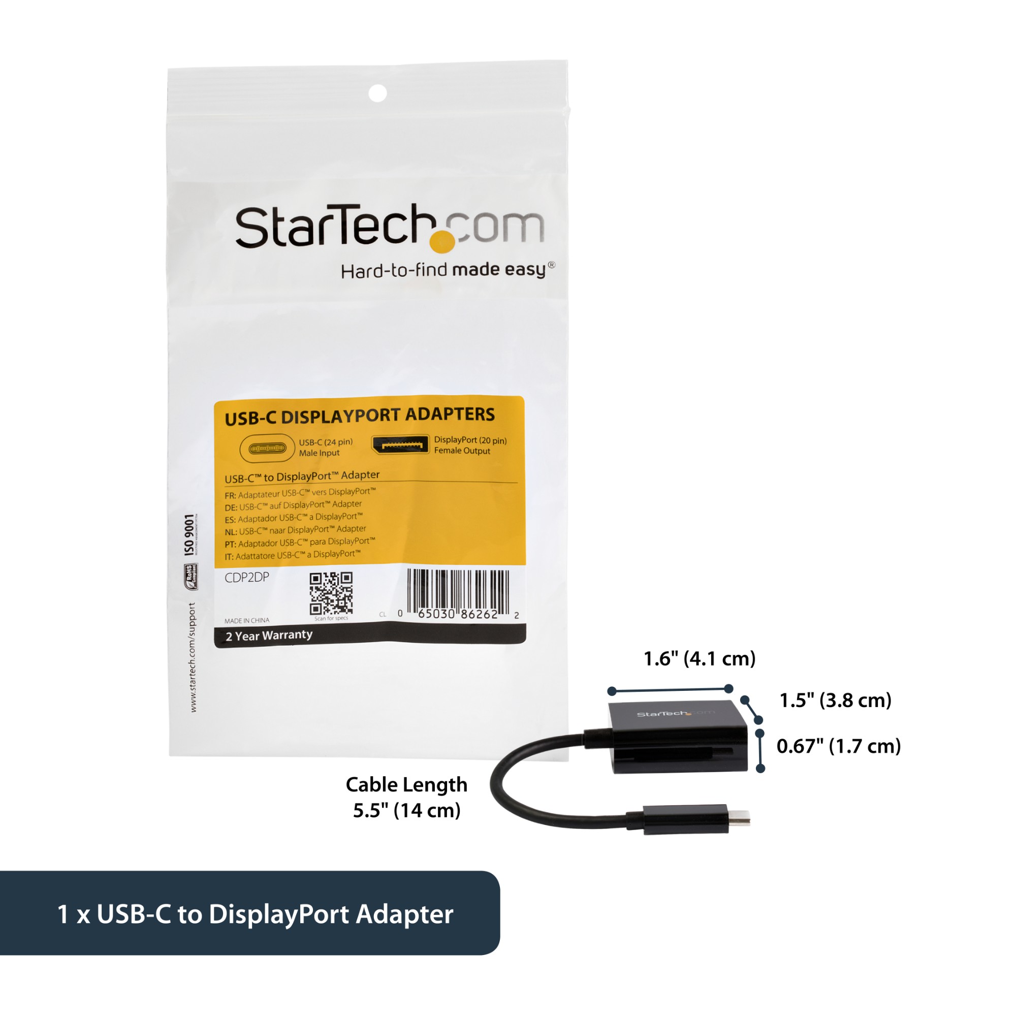 StarTech.com USB-C to DisplayPort Adapter - 4K 60Hz