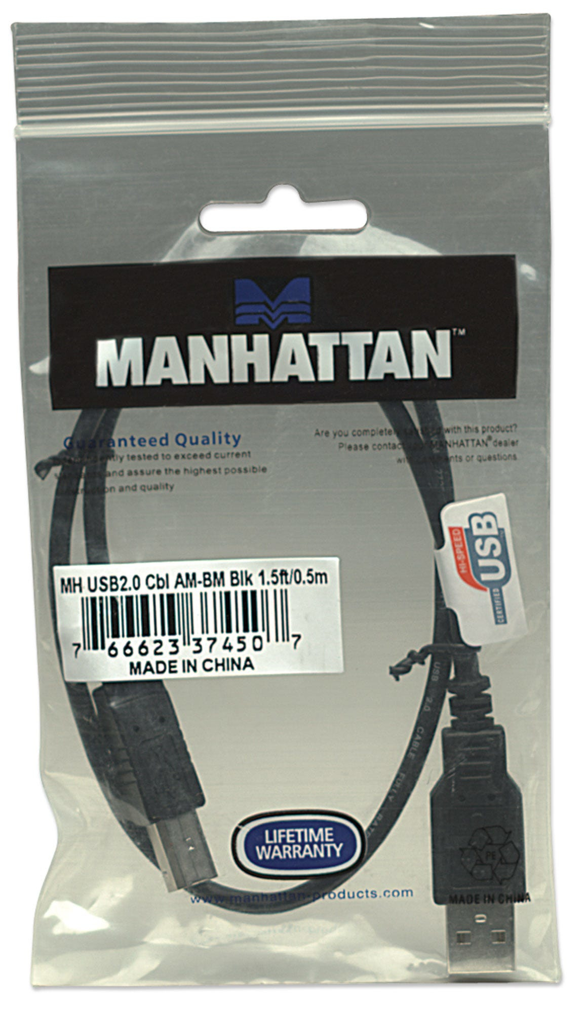 Manhattan USB-A to USB-B Cable, 0.5m, Male to Male, 480 Mbps (USB 2.0), Black, Polybag