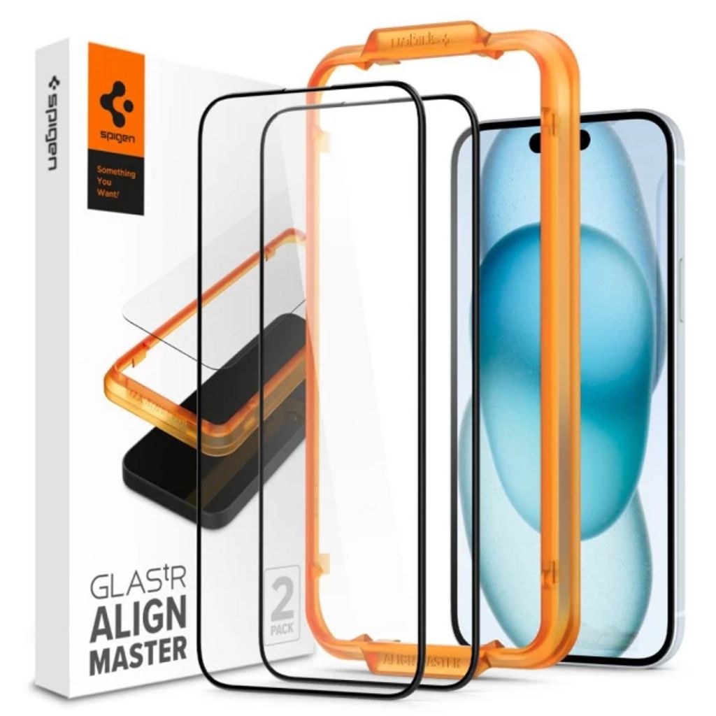 EU Product - iPhone 15 Tempered Alm Glass Fc - 2-Pack - Black thumbnail