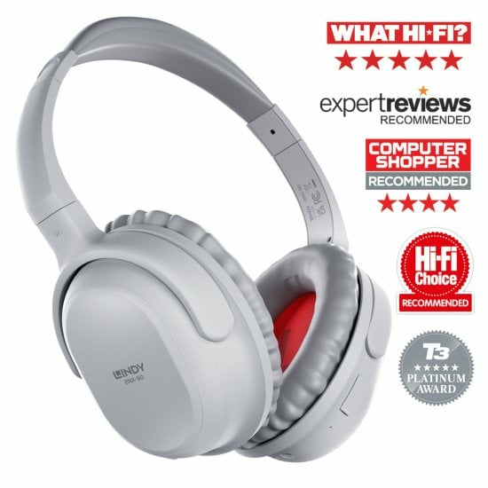 73134 LINDY BNX-60 Wireless Active Noise Cancelling Headphones with aptX, Cool Grey