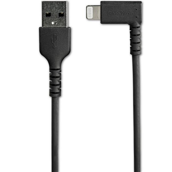 StarTech.com 1m USB A to Lightning Cable - Durable 90 Degree Right Angled Black USB Type A to Lightning Connector Sync & Charger Cord w/Aramid Fiber Apple MFI Certified iPad iPhone 11