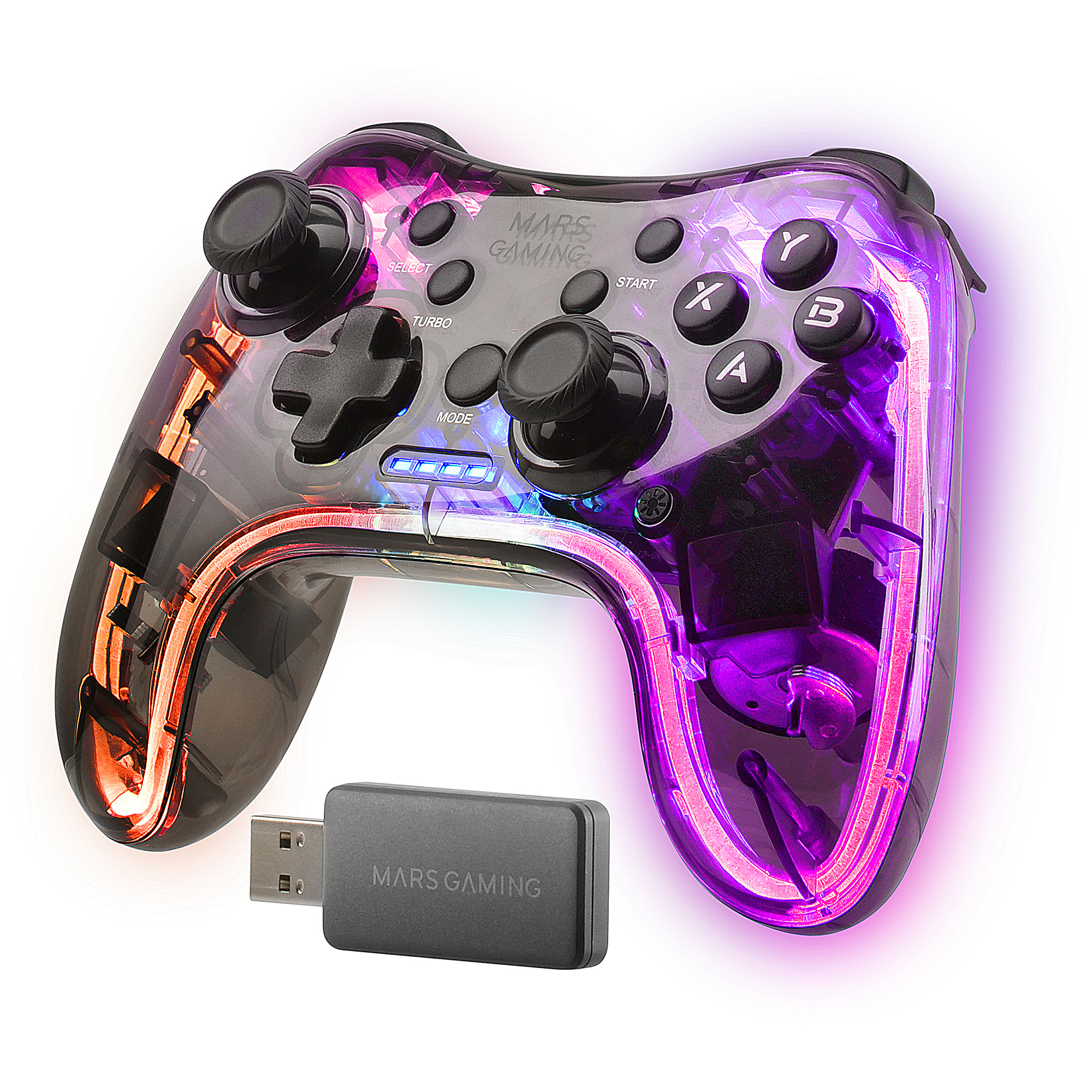 Mars Gaming MGP-24 Wireless Gamepad 2.4GPRO Neon RGB Dual Haptic Vibra